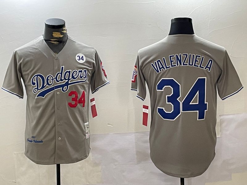 Men Los Angeles Dodgers #34 Valenzuela Grey Throwback Game 2024 Nike MLB Jersey style 1120